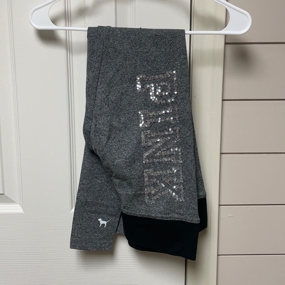 S - Silver Sequin Gray - Black Waist Band - Yoga Pant - PINK Victoria’s Secret